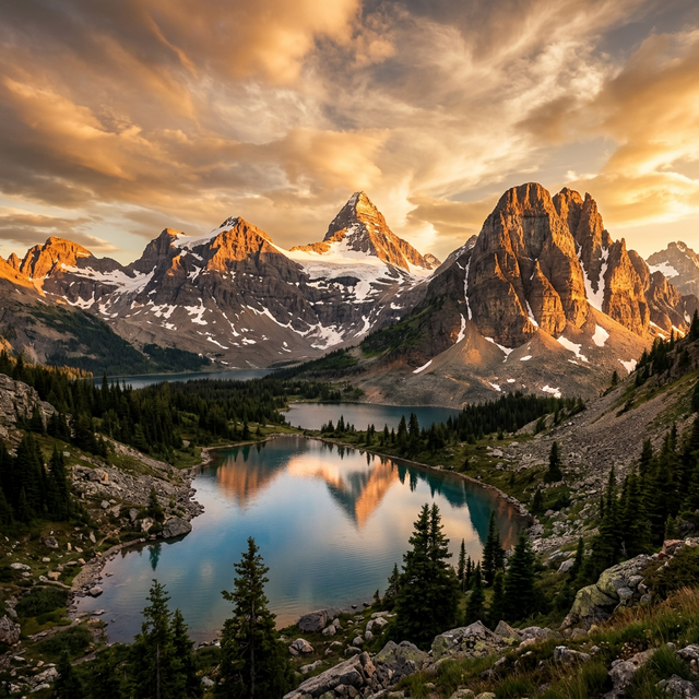 Alpine mountain peaks at golden hour
