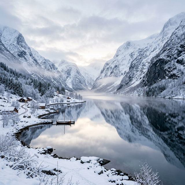 Norwegian fjord in winter